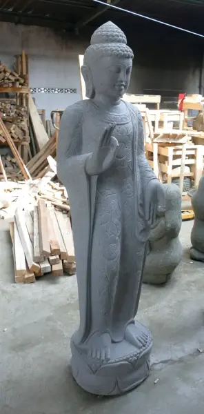 Product image 3 of the product “Standing Buddha with floral carving, Abudaya position. 51 x 33 x 175cm. Natural stone (river stone), stonemasonry ”